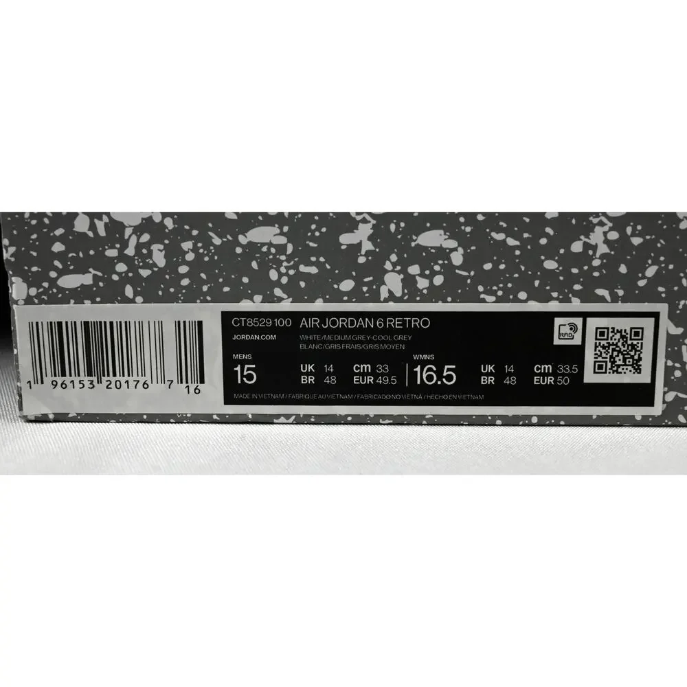 Air Jordan 6 Retro Cool Gray CT8529-100 Men's 15 w/Box